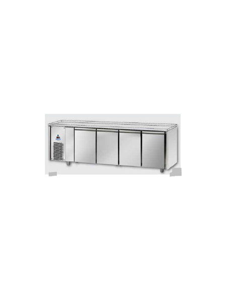 Tavolo Refrigerato GN 1/1 a bassa temperatura con 4 porte senza piano di lavoro e gruppo motore a sx cm 232x71,5x80h