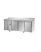 Tavolo Refrigerato a temp. normale con 3 porte, piano in Acciaio Inox, alzatina 100 mm e gruppo motore a sx cm 187x70x95h