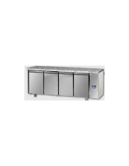 Tav Refrigerato, 4 porte, p. di lavoro in Granito, predisposto per unità frigorifera remota a bassa temp. cm 211x71,5x85h Tav Refrigerato, 4 porte, p. di lavoro in Granito, predisposto per unità frigorifera remota a bassa temp. cm 211x71,5x85h