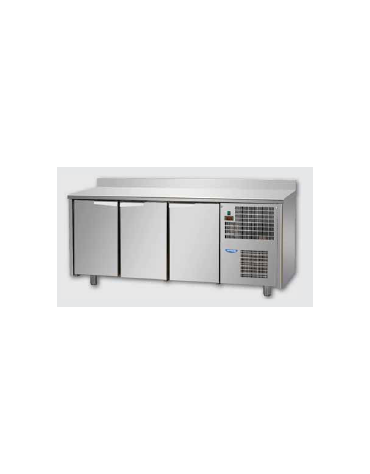 Tavolo Refrigerato a temperatura normale con 3 porte e piano in Acciaio Inox con alzatina 100 mm, cm 191x60x95h