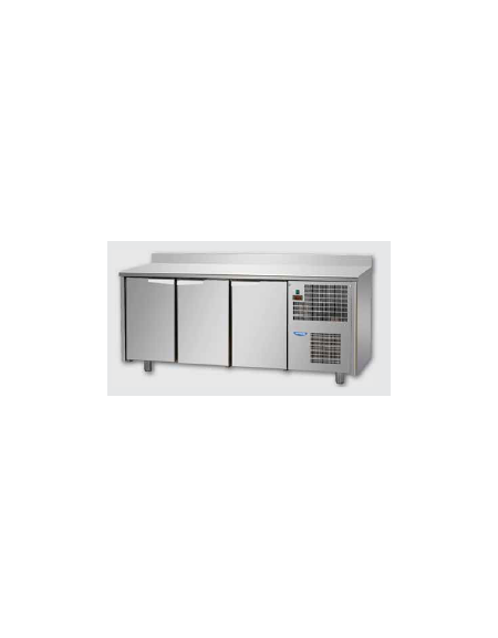 Tavolo Refrigerato a temperatura normale con 3 porte e piano in Acciaio Inox con alzatina 100 mm, cm 191x60x95h