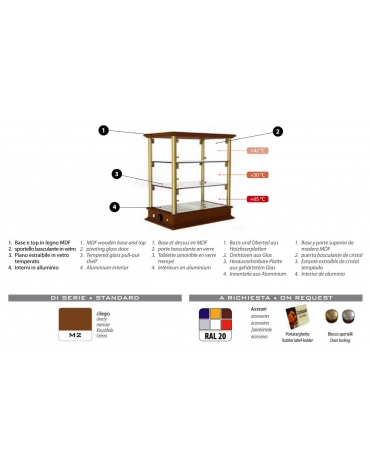 Vetrinetta riscaldata per colazioni da banco cm 54x35x62,3h - N° 3 Piani espositivi - Montanti in bronzo/oro