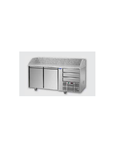 Tavolo Refrigerato Pizza GN 1/1 con 2 porte, 3 cassetti neutri e piano in granito CM 161x75x103H
