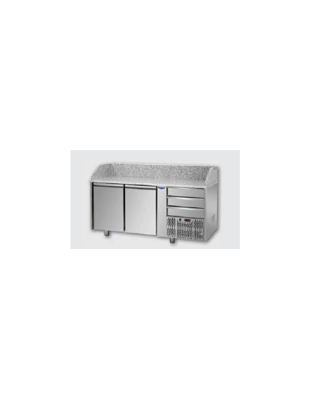 Tavolo Refrigerato Pizza GN 1/1 con 2 porte, 3 cassetti neutri e piano in granito CM 161x75x103H Tavolo Refrigerato Pizza GN 1/1 con 2 porte, 3 cassetti neutri e piano in granito CM 161x75x103H