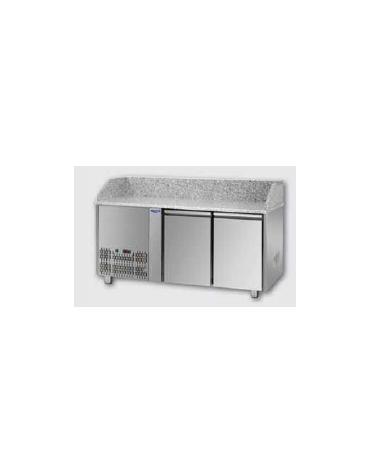 Tavolo Refrigerato Pizza GN 1/1 con 2 porte, gruppo motore a sinistra e piano in granito CM 161x75x103H