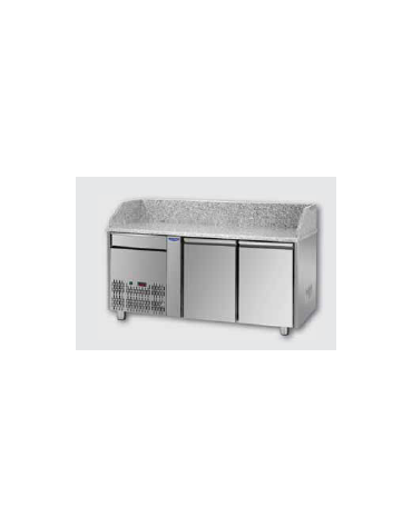 Tavolo Refrigerato Pizza GN 1/1 con 2 porte, gruppo motore a sinistra, un cassetto neutro e piano in granito CM 161x75x103H