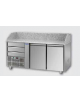 Tavolo Refrigerato Pizza GN 1/1 con 2 porte, gruppo motore a sinistra, 3 cassetti neutri e piano in granito CM 161x75x103H