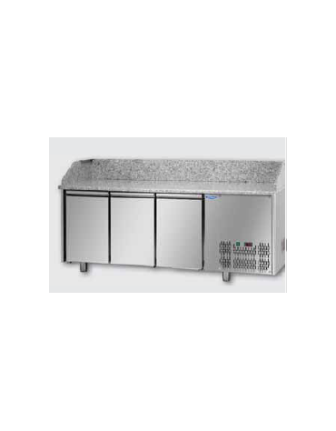 Tavolo Refrigerato Pizza GN 1/1 con 3 porte e piano in granito CM 204x75x103H