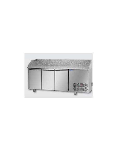 Tavolo Refrigerato Pizza GN 1/1 con 3 porte e piano in granito CM 204x75x103H Tavolo Refrigerato Pizza GN 1/1 con 3 porte e piano in granito CM 204x75x103H