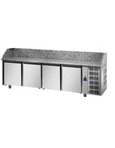 Tavolo Refrigerato Pizza 600x400 con 4 porte e piano in granito CM 271x80x103H