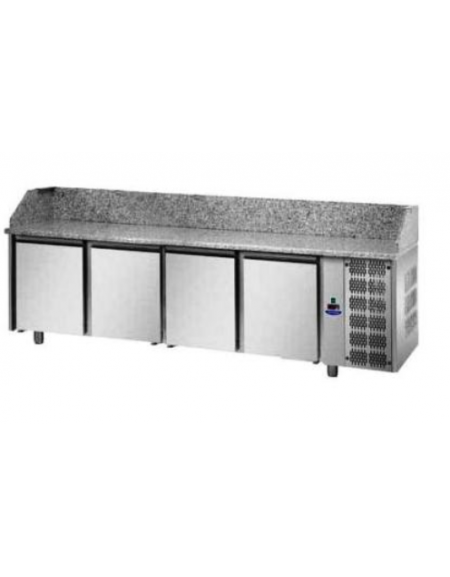 Tavolo Refrigerato Pizza 600x400 con 4 porte e piano in granito CM 271x80x103H