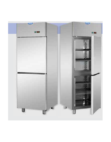 Armadio Refrigerato 600 monoblocco in Acciaio Inox a temp. normale, 2 sportelli cm 71x70x203h