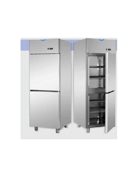 Armadio Refrigerato 600 monoblocco in Acciaio Inox a temp. normale, 2 sportelli cm 71x70x203h