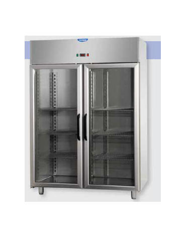 Armadio Refrigerato 1200 monoblocco Inox a temp. normale 2 prt in vetro 1 neon cm 142x70x203h