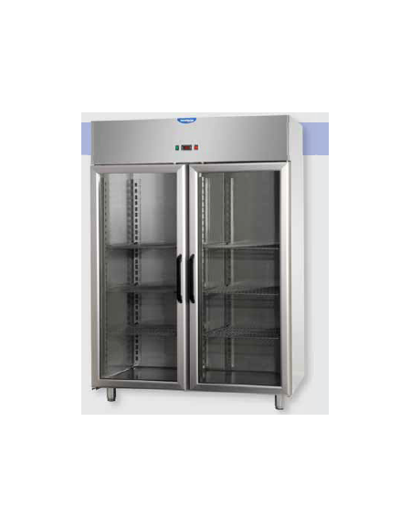 Armadio Refrigerato 1200 monoblocco Inox a temp. normale 2 prt in vetro 1 neon cm 142x70x203h