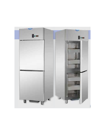 Armadio Refrigerato GN 2/1 monoblocco in Acciaio Inox a temperatura normale per Pesce con 2 sportelli cm 71x80x203h