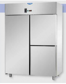 Armadio statico GN 2/1 in Acciaio Inox a temperatura normale con 1 porta e 2 sportelli e allestimento Carne cm 142x80x203h