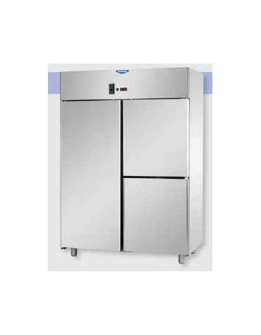 Armadio statico GN 2/1 in Acciaio Inox a temperatura normale con 1 porta e 2 sportelli e allestimento Carne cm 142x80x203h