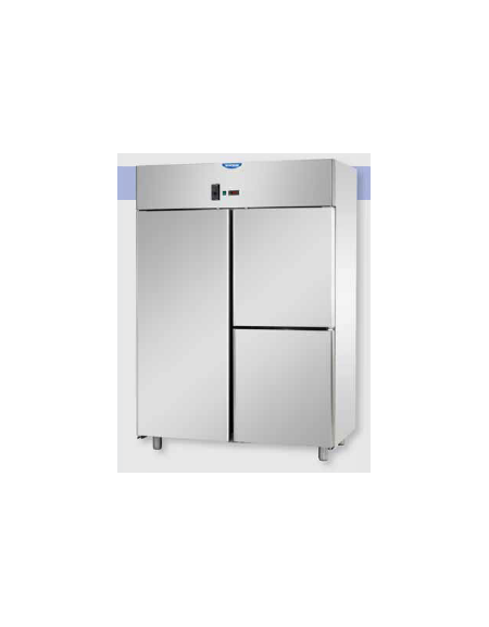 Armadio statico GN 2/1 in Acciaio Inox a temperatura normale con 1 porta e 2 sportelli e allestimento Carne cm 142x80x203h