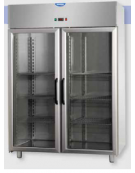 Armadio Refrigerato monoblocco Inox a temp. normale 2 prt in vetro e 1 Neon cm 142x80x203h
