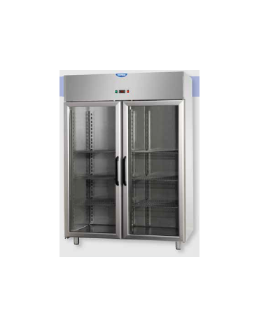 Armadio Refrigerato monoblocco Inox a temp. normale 2 prt in vetro e 1 Neon cm 142x80x203h