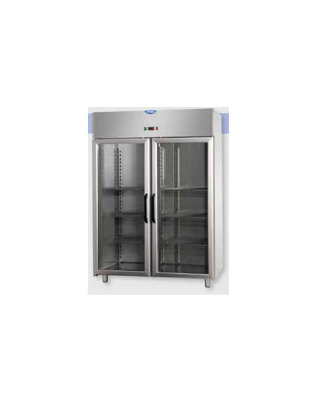 Armadio Refrigerato monoblocco Inox a temp. normale 2 prt in vetro e 1 Neon cm 142x80x203h
