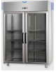 Armadio Refrigerato monoblocco Inox - temperatura  0°C/ +10°C - 2 porte in vetro e 1 Neon - cm 142x80x203h