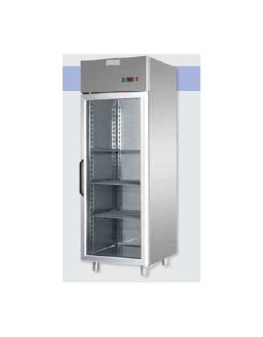 Armadio Refrigerato monoblocco in Acciaio Inox a temp. normale, prt in vetro,Neon cm 71x80x203h