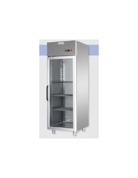 Armadio Refrigerato monoblocco in Acciaio Inox a temp. normale, prt in vetro,Neon cm 71x80x203h