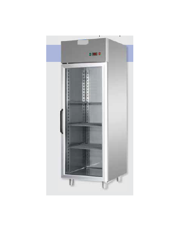 Armadio Refrigerato monoblocco in Acciaio Inox a bassa temp, prt in vetro, Neon, cm 71x80x203h