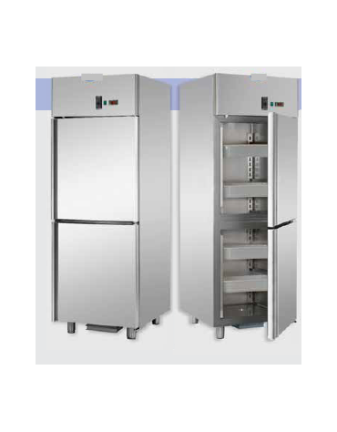 Armadio Refrigerato GN 2/1 monoblocco in Acciaio Inox a temperatura normale per Pesce con 2 sportelli cm 71x80x203h