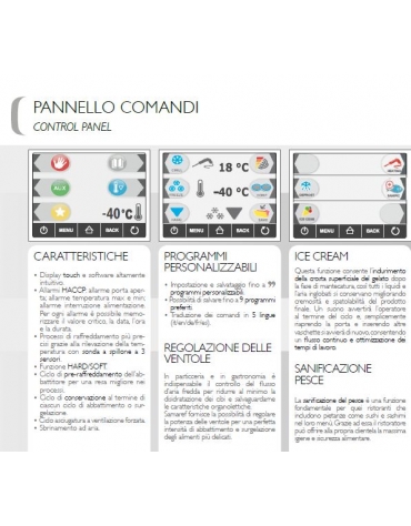 Abbattitore di temperatura 8 teglie GN 1/1 oppure EN 60x40 - Potenza W 3.120 - PANNELLO COMANDI TOUCH SCREEN