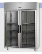 Armadio Refrigerato GN 2/1 monoblocco Inox a bassa temp. 2 prt in vetro,neon cm 142x80x203h