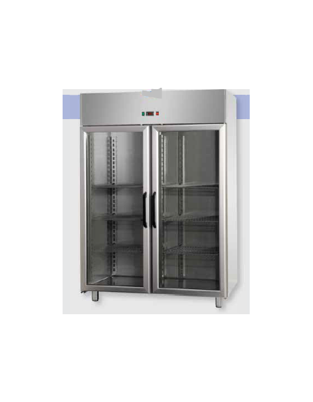 Armadio Refrigerato GN 2/1 monoblocco Inox a bassa temp. 2 prt in vetro,neon cm 142x80x203h