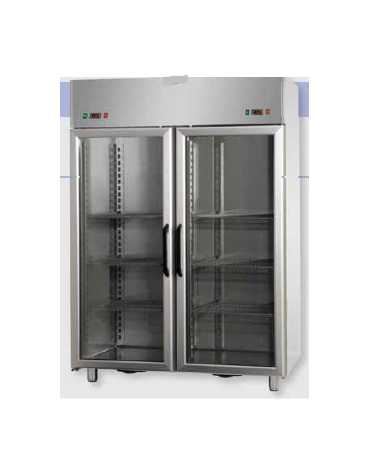 Armadio Comb. Refrigerato Inox a doppia temp. (TN + TN) 2 prt in vetro e 2 Neon cm 142x80x203h