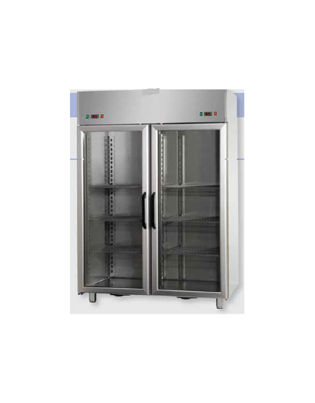 Armadio Comb. Refrigerato Inox a doppia temp. (TN + TN) 2 prt in vetro e 2 Neon cm 142x80x203h