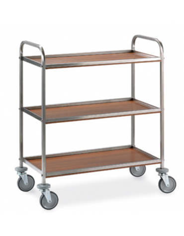 Carrello inox con N° 3 Piani in nobilitato-cm 61x52x103h