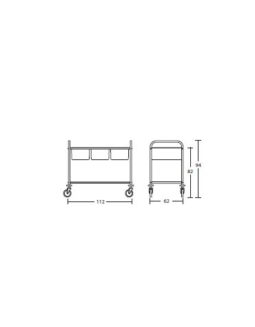 Carrello inox da sbarazzo 3 bacinelle GN cm  112x62x94h - CON UN PIANO INTERMEDIO