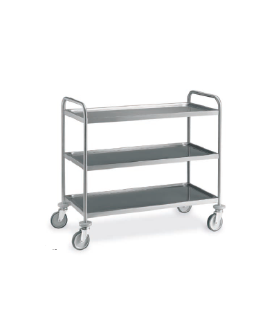 Carrello inox con 3 Piani stampati imbullonati - Portata kg 120 - cm 89x59x95h