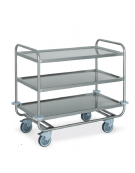 Carrello inox AISI 304 per trasporto pesante - 3 piani stampati cm 120x60, saldati - Portata complessiva Kg 200 - cm 129x69x95h