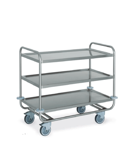 Carrello inox AISI 304 per trasporto pesante - 3 piani stampati cm 120x60, saldati - Portata complessiva Kg 200 - cm 129x69x95h