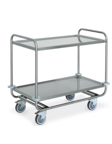 Carrello inox AISI 304 per trasporto pesante - 2 piani stampati cm 100x50, saldati - Portata complessiva Kg 200 - cm 109x59x95h