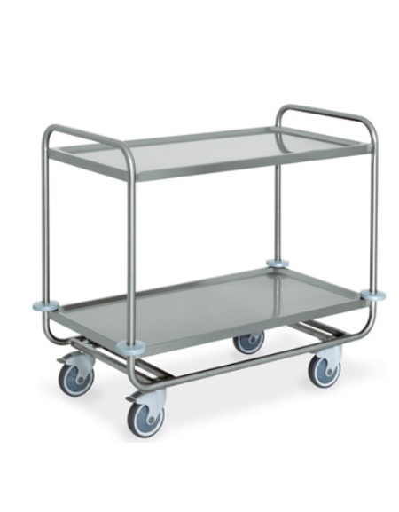 Carrello inox AISI 304 per trasporto pesante - 2 piani stampati cm 100x50, saldati - Portata complessiva Kg 200 - cm 109x59x95h