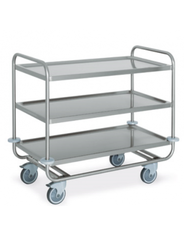 Carrello inox AISI 304 per trasporto pesante - 3 piani stampati cm 100x50, saldati - Portata complessiva Kg 200 - cm 109x59x95h
