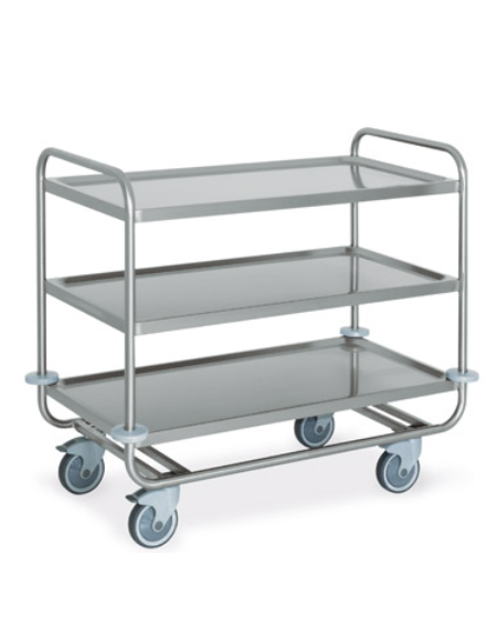 Carrello inox AISI 304 per trasporto pesante - 3 piani stampati cm 100x50, saldati - Portata complessiva Kg 200 - cm 109x59x95h
