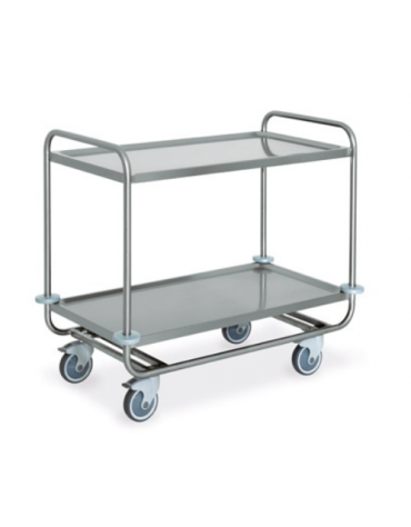 Carrello inox AISI 304 per trasporto pesante - 2 piani stampati cm 100x60, saldati - Portata complessiva Kg 200 - cm 109x69x95h