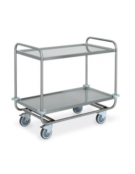 Carrello inox AISI 304 per trasporto pesante - 2 piani stampati cm 100x60, saldati - Portata complessiva Kg 200 - cm 109x69x95h