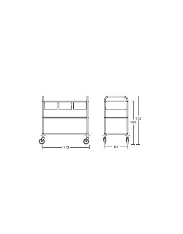 Carrello inox da sbarazzo 3 bacinelle GN cm  112x62x94h - CON DUE PIANI INTERMEDI