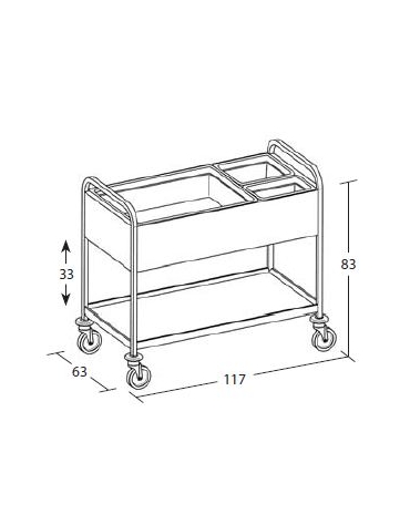 Carrello inox per sbarazzo compreso di bacinelle GN 1x2/1 + 2x1/2 cm 20 h - piano inferiore - cm 117x63x94h