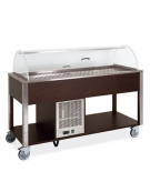 Carrello refrigerante in legno colore Rovere - 2 x GN 1/1 - con cupola e griglie asolate - cm 80x68x120h